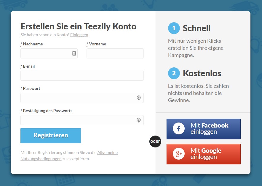 Teezily Registrierung