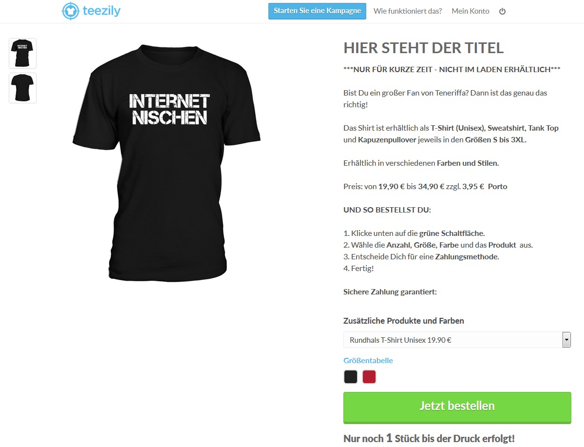 Teezily T-Shirt Veröffentlichung