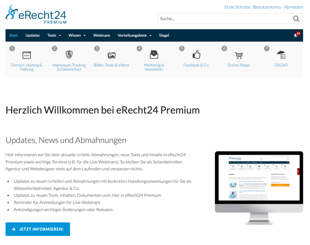 eRecht24 Premium Willkommenseite