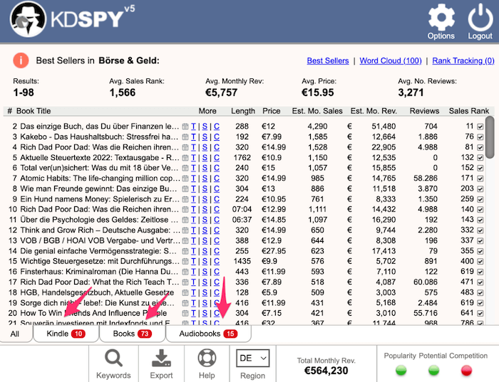 KDSpy Bücher und Hörbücher analysieren