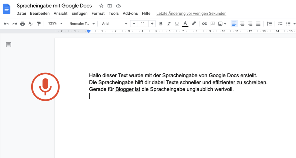Google Docs Spracheingabe beim Bloggen
