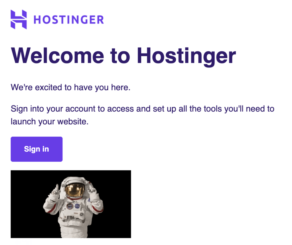 Hostinger Willkommens E-Mail