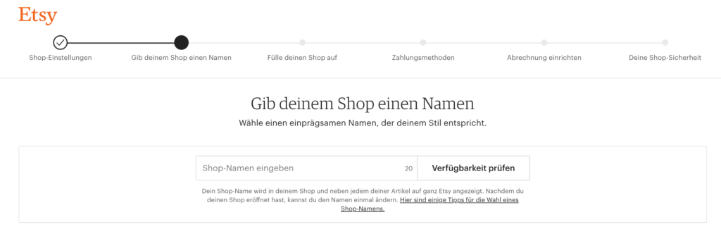 Etsy Shop Name vergeben