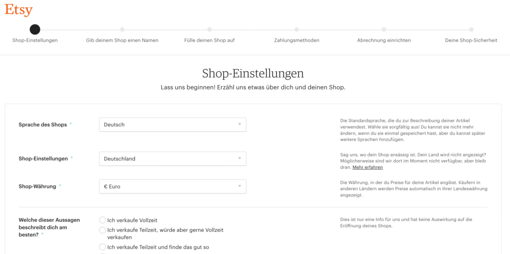 Etsy Shop erstellen