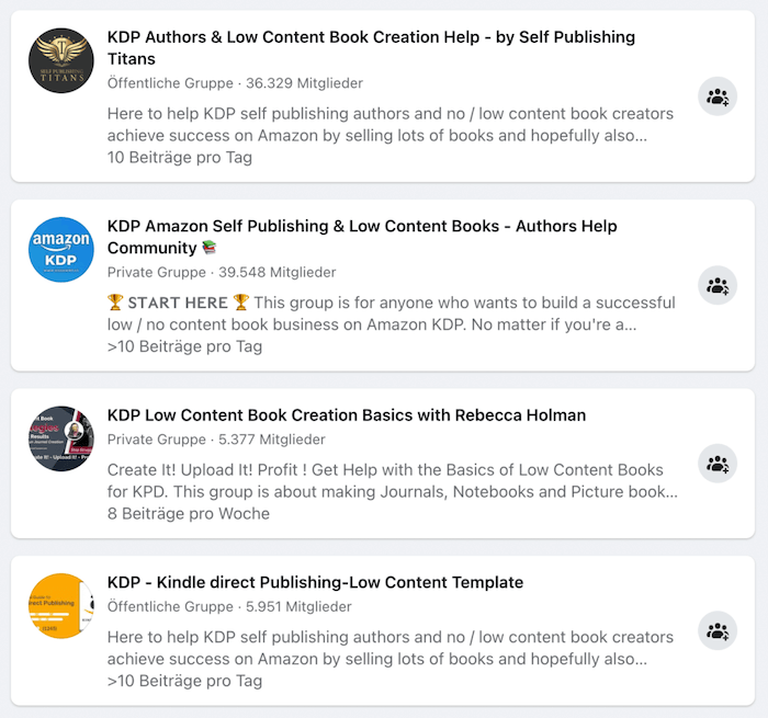 Low Content Bücher Facebook Gruppen