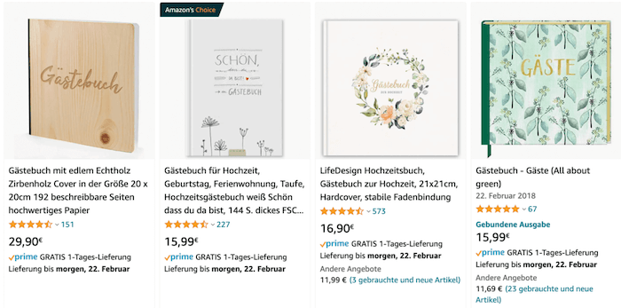 Low Content Gästebücher bei Amazon