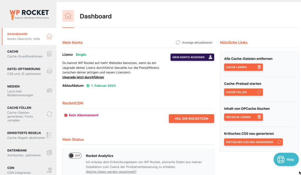 WP Rocket Dashboard