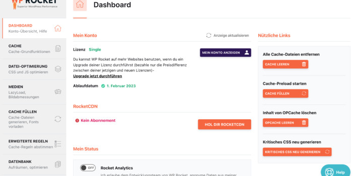 WP Rocket Dashboard