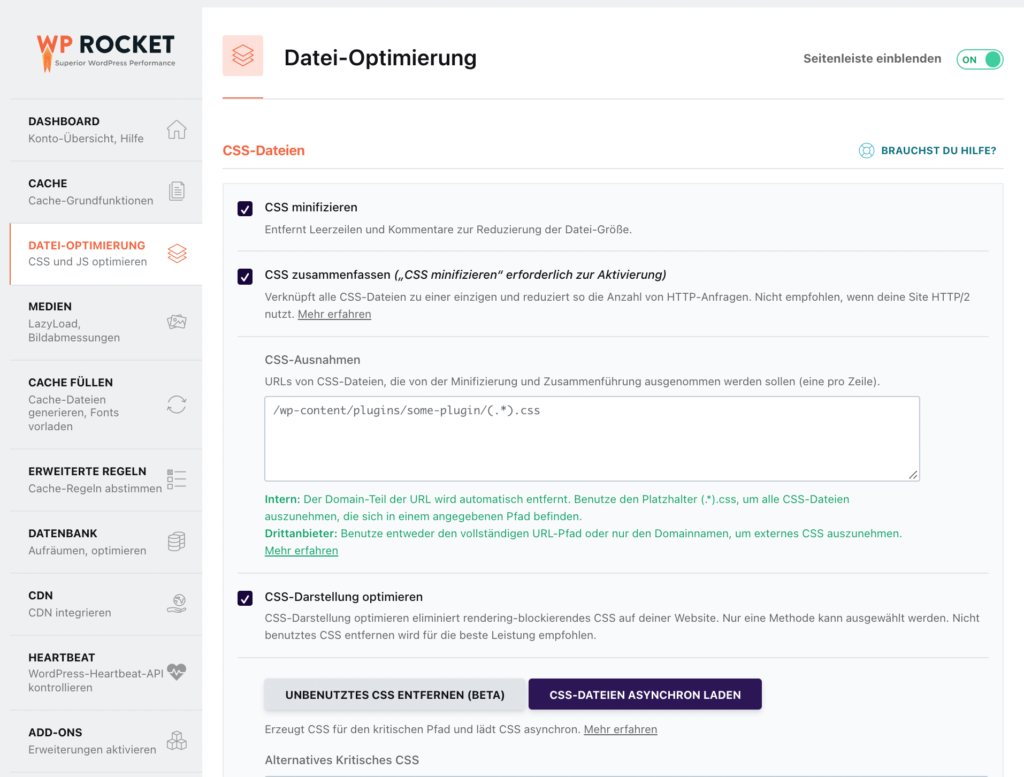 WP Rocket Datei-Optimierung