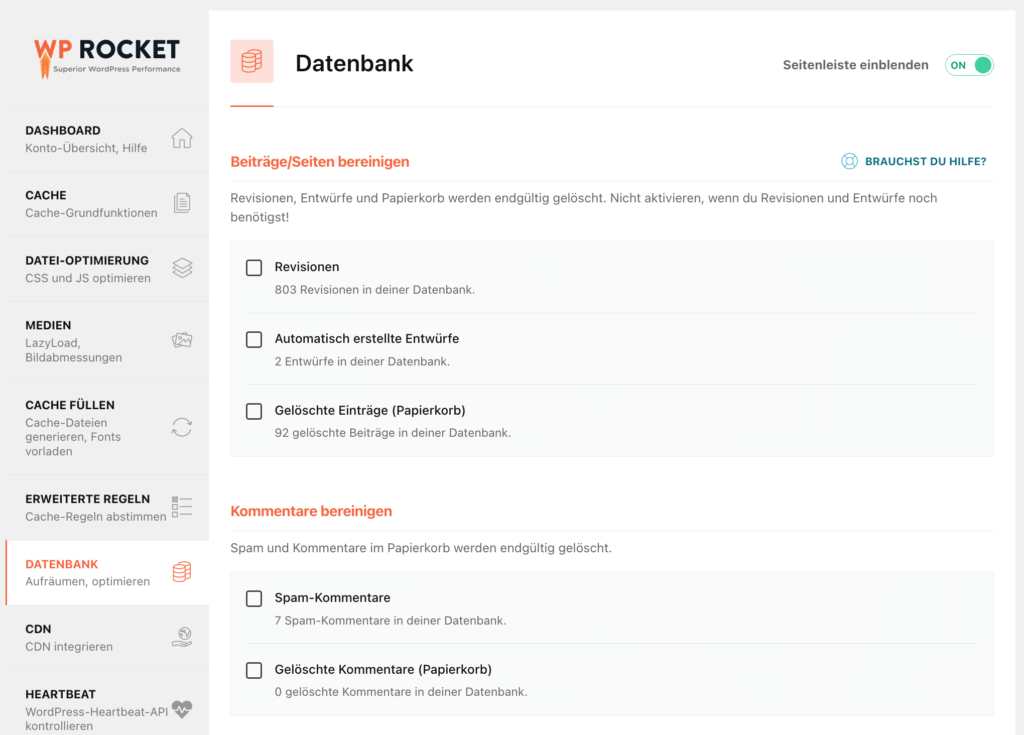 WP Rocket Datenbank