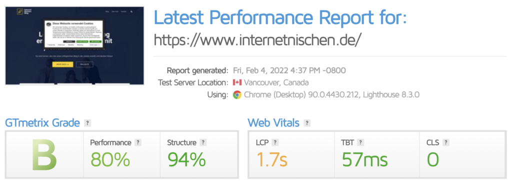 WP Rocket Performance Messung