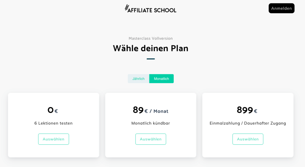 Affiliate School Masterclass Preis