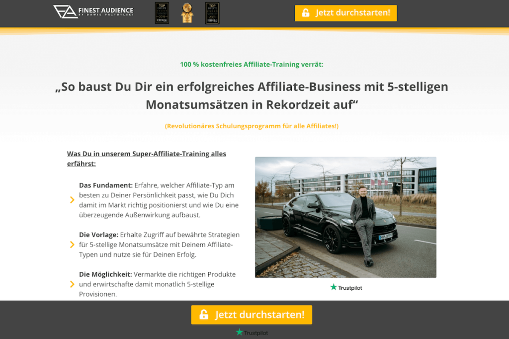 Startseite des Super-Affiliate-Training