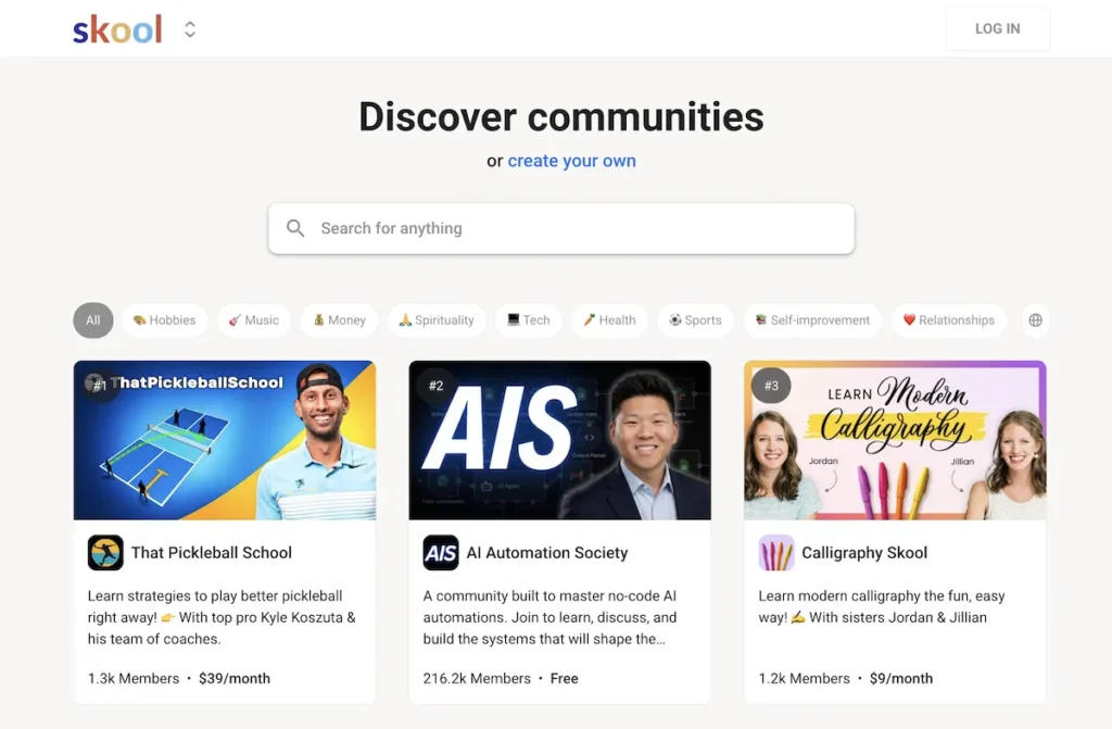 Startseite der Skool Community