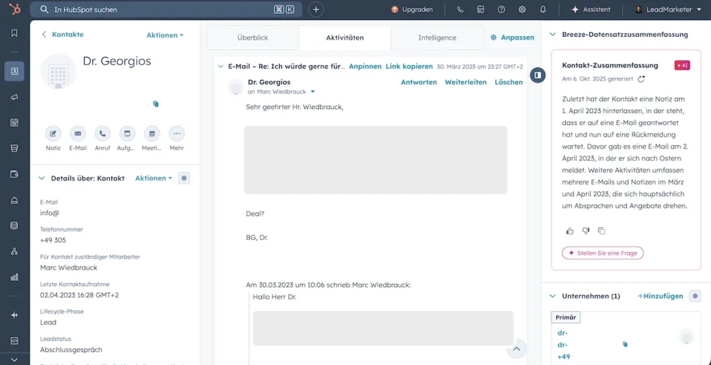 HubSpot Kunden Aktivitäten